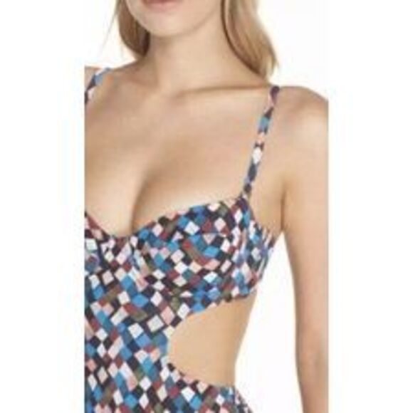Tory Burch Clemence Cutout One Piece Swimsuit L Multicolor Prism Print Underwire - Picture 2 of 7